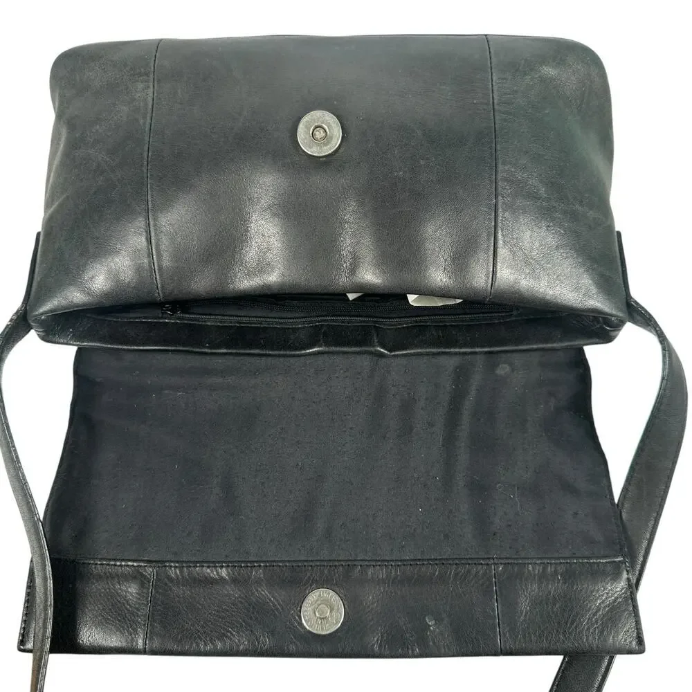 Naturalizer Genuine Leather‎ Shoulder Bag Purse Black Y2K Moto Biker Rectangle